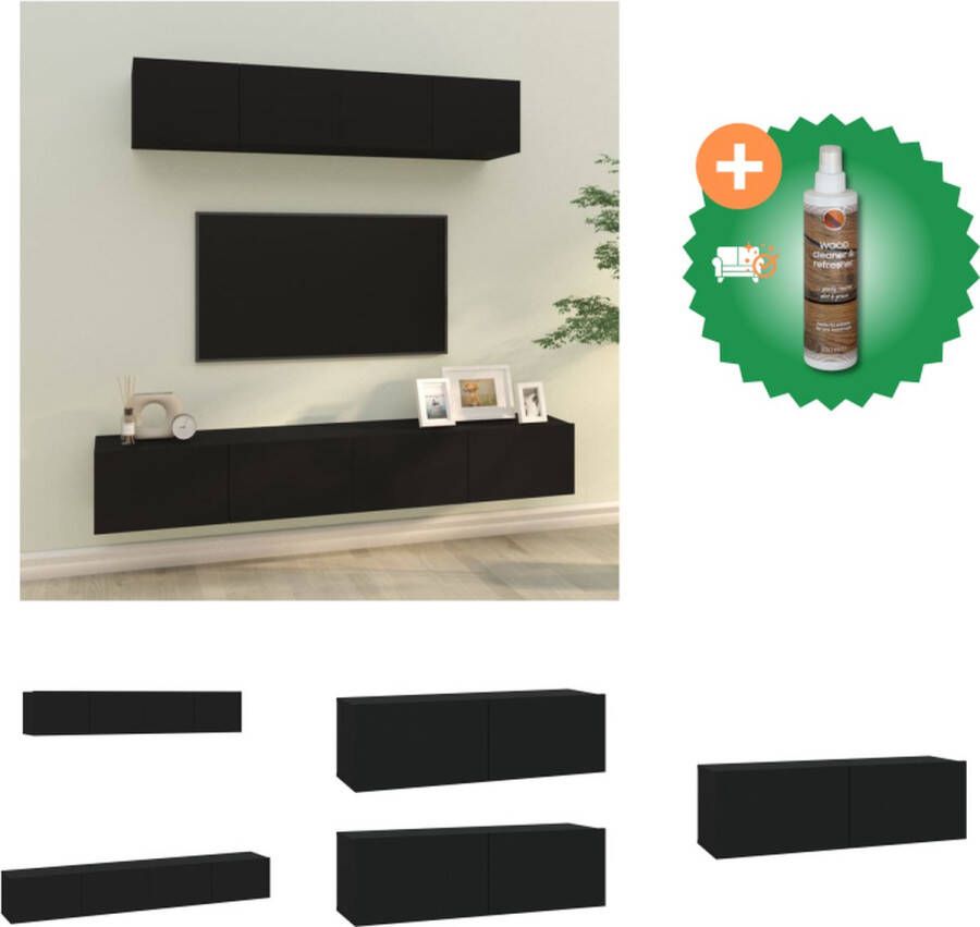 VidaXL TV-meubelset Zwarte bewerkt hout 30.5 x 30 x 30 cm 60 x 30 x 30 cm 80 x 30 x 30 cm (B x D x H) Wandmontage ontwerp Kast Inclusief Houtreiniger en verfrisser - Foto 3