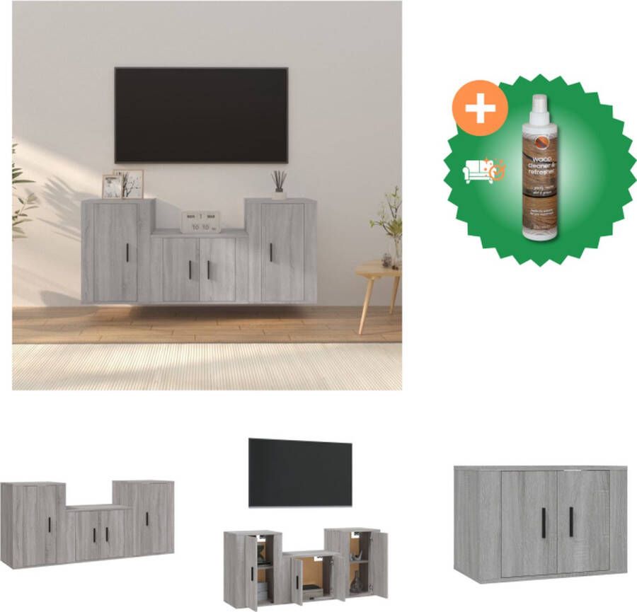 VidaXL Televisiemeubelset Grijs Sonoma Eiken 80 x 30 x 30 cm 30.5 x 30 x 90 cm 30.5 x 30 x 30 cm Kast Inclusief Houtreiniger en verfrisser