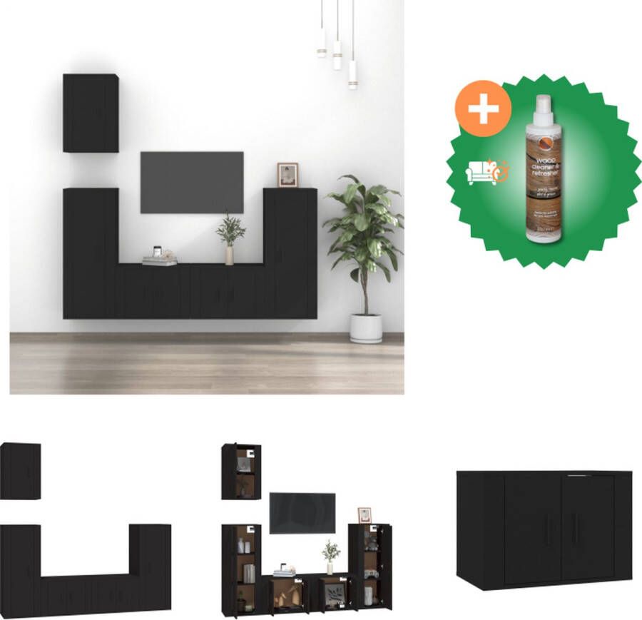 VidaXL TV-meubelset Klassiek ontwerp Bewerkt hout Wandgemonteerd Voldoende opbergruimte Zwart 5-delig Kast Inclusief Houtreiniger en verfrisser - Foto 6