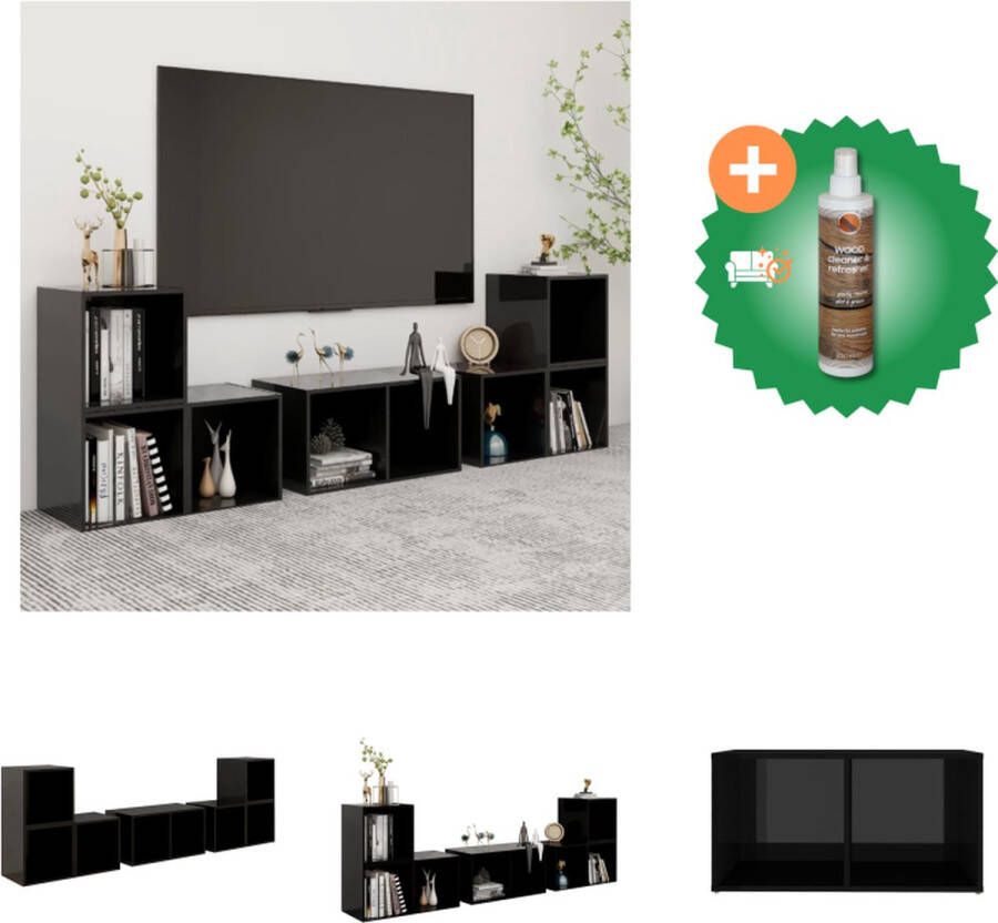 VidaXL TV-meubelset Klassiek Ontwerp Hoogglans Zwart Spaanplaat 6-delige set 37 x 35 x 37 cm 72 x 35 x 36.5 cm Montage vereist Kast Inclusief Houtreiniger en verfrisser