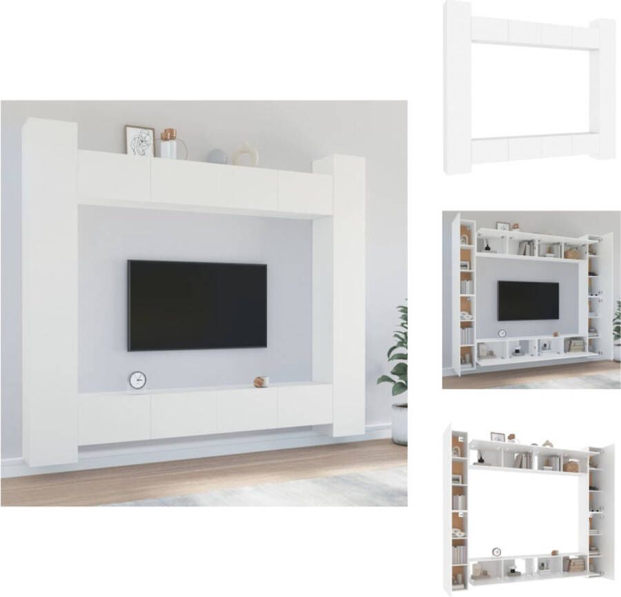 vidaXL TV-meubelset klassiek ontwerp stevig bewerkt hout wandgemonteerd wit 4x 100x30x30 cm 4x 30.5x30x110 cm Kast