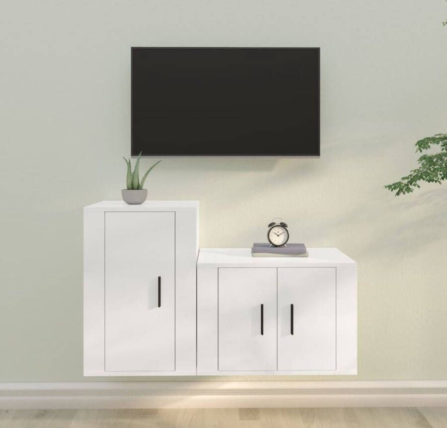 VidaXL TV-meubelset Klassiek ontwerp Wandgemonteerd Kleur- wit Materiaal- bewerkt hout Afmetingen- 57x34.5x40 cm 40x34.5x60 cm Stevig en vochtbestendig Voldoende opbergruimte Inclusief handleiding Kast