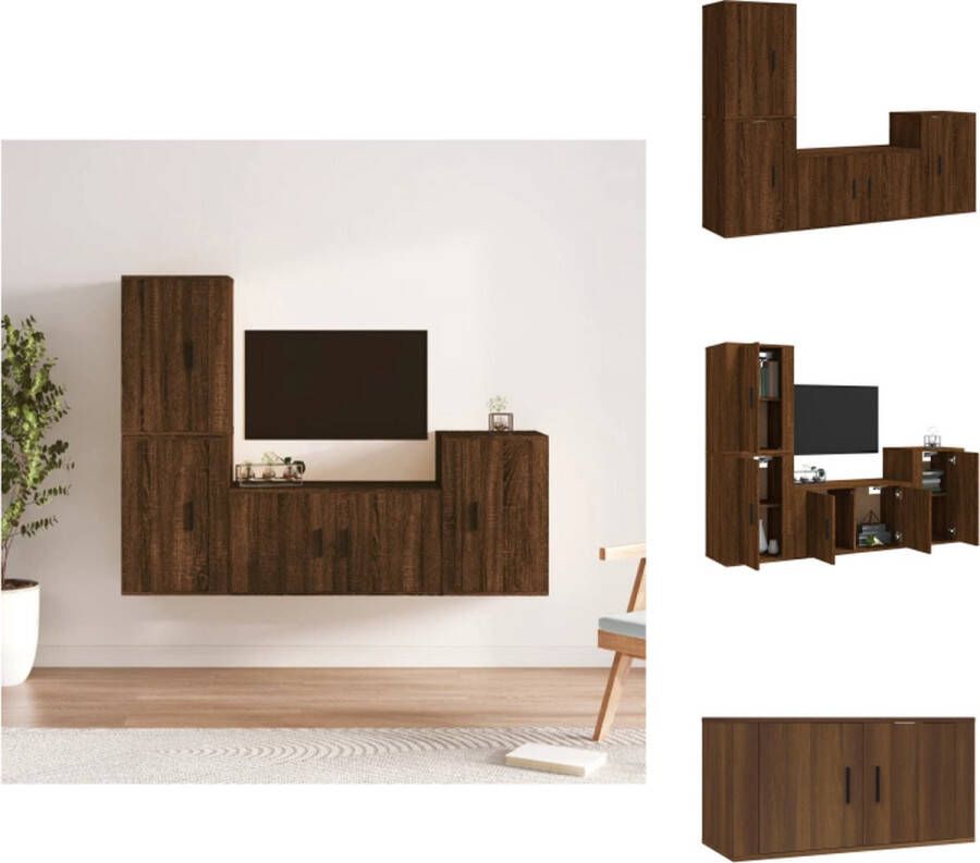 VidaXL Tv-kast Tv-kasten Tv-meubel Hifi-meubel 4-delige Tv-meubelset bewerkt hout bruineikenkleurig - Foto 6