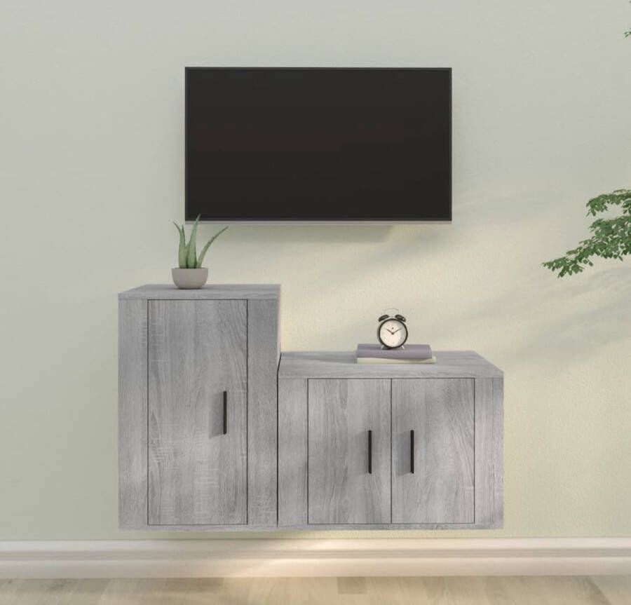 vidaXL TV-meubelset Klassiek Wandgemonteerd Grijs Sonoma Eiken 57 x 34.5 x 40 cm 40 x 34.5 x 60 cm Hoogwaardig Materiaal