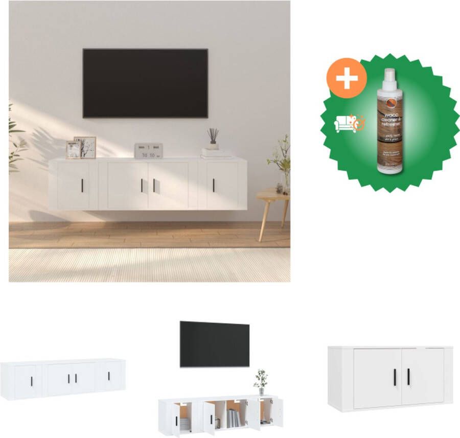VidaXL Televisiekastenset Klassiek Design Wandgemonteerd Voldoende Opbergruimte Wit Hout 1x 57x34.5x40cm 2x 40x34.5x60cm Kast Inclusief Houtreiniger en verfrisser - Foto 2