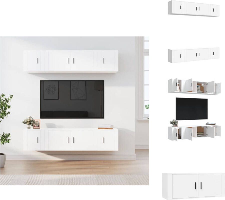 VidaXL Tv-kast Tv-kasten Tv-meubel Hifi-meubel 6-delige Tv-meubelset bewerkt hout wit