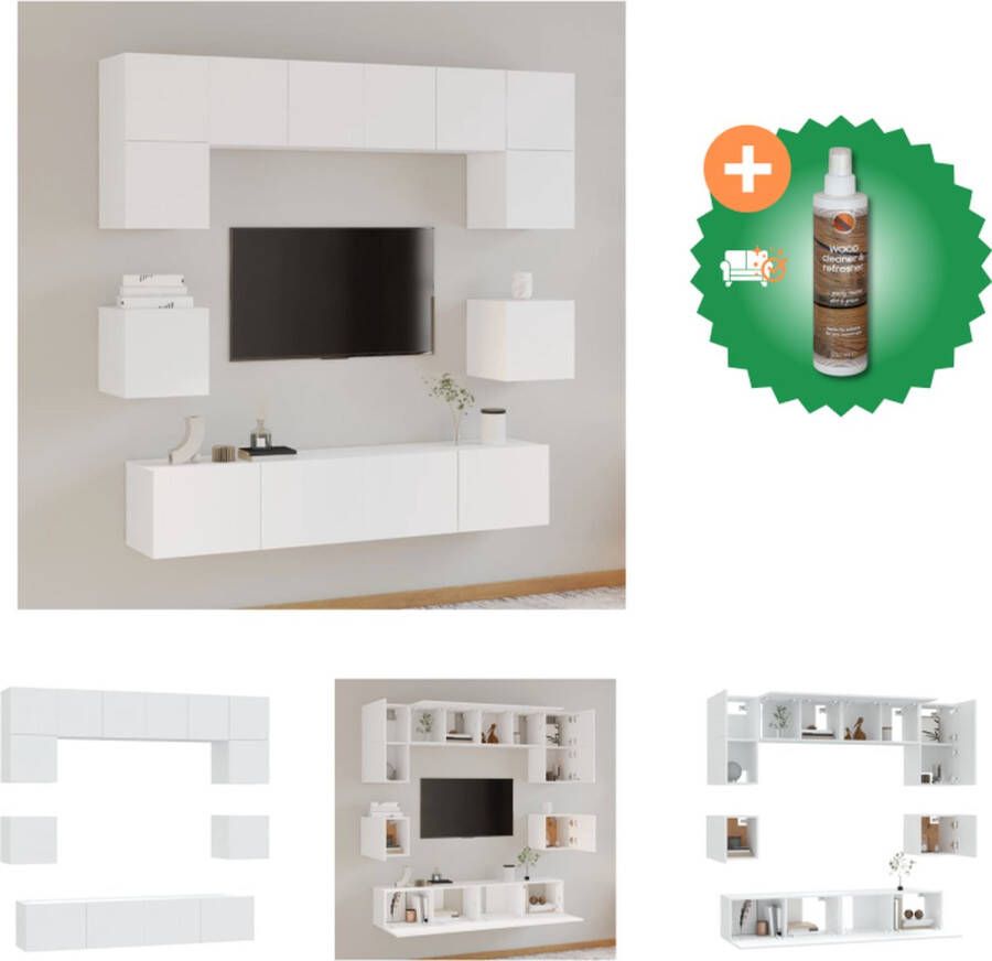 VidaXL Televisiemeubelset Klassiek design Wandgemonteerd Voldoende opbergruimte Wit Materiaal- bewerkt hout 2x 60x30x30cm 2x 80x30x30cm 2x 100x30x30cm 2x 30.5x30x30cm Kast Inclusief Houtreiniger en verfrisser