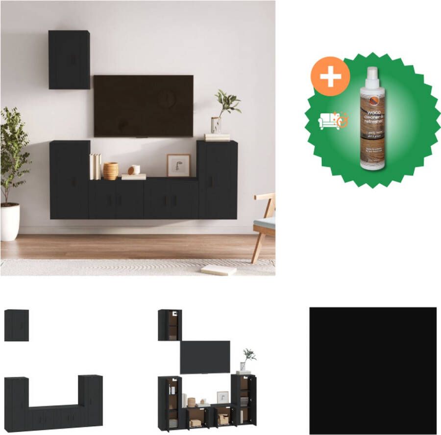VidaXL TV-meubelset Klassiek ontwerp Bewerkt hout Wandgemonteerd Voldoende opbergruimte Zwart 5-delig Kast Inclusief Houtreiniger en verfrisser