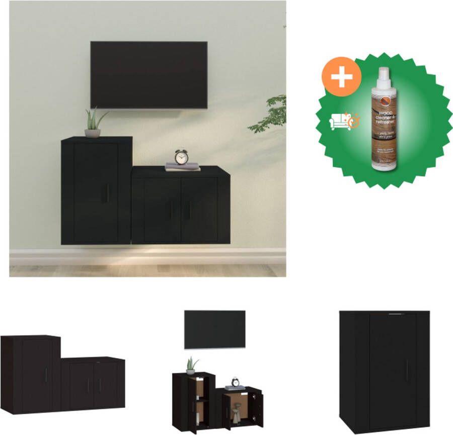 VidaXL Televisiekastenset Klassiek design Hoge kwaliteit Voldoende opbergruimte Wandgemonteerd Stofvrije deuren Zwart Hout 57x34.5x40 cm 40x34.5x60 cm Kast Inclusief Houtreiniger en verfrisser - Foto 2