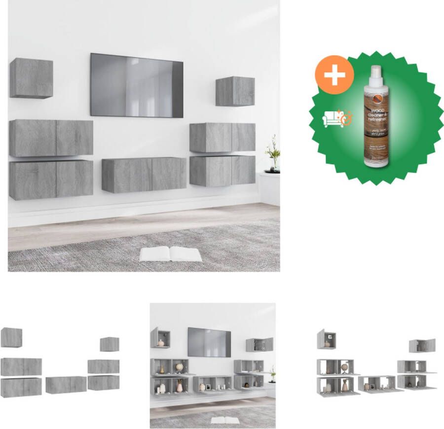 VidaXL TV-meubelset Klassieke televisiekastenset Groot Middelgroot en Klein Kleur- Grijs Sonoma Eiken Hoge kwaliteit Ruime opbergruimte Wandgemonteerde functie Kast Inclusief Houtreiniger en verfrisser