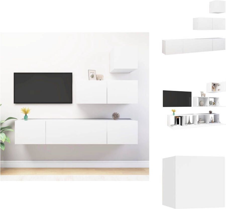 VidaXL TV-meubelset Modern Wit 1x 30.5 x 30 x 30 cm 3x 80 x 30 x 30 cm spaanplaat TV-meubel Kast - Foto 1