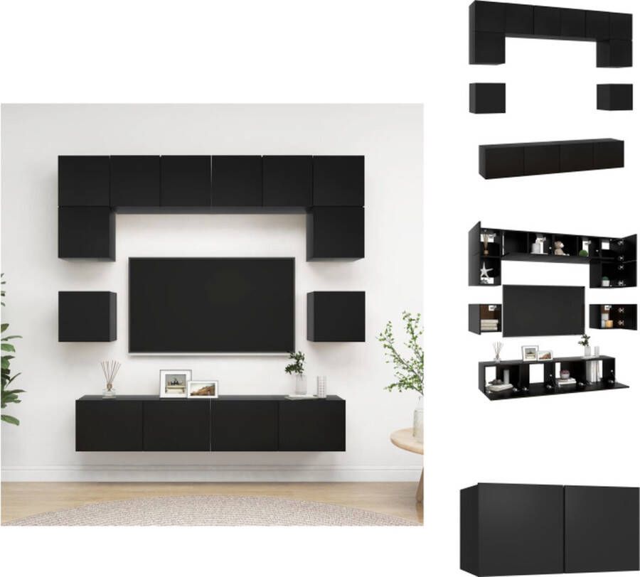 VidaXL TV-meubelset Montana Wandbevestiging Zwart Spaanplaat 80x30x30cm 60x30x30cm 30.5x30x30cm Kast