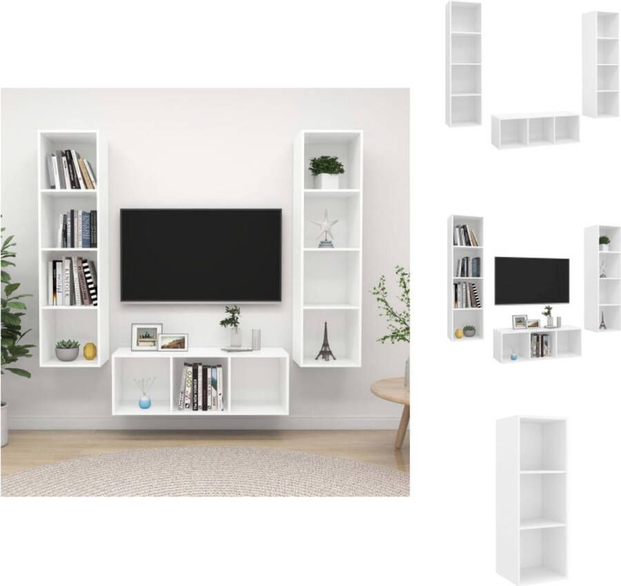 VidaXL Tv-meubelset Muurbevestiging 37x37x107 cm en 37x37x142.5 cm Wit Spaanplaat Kast