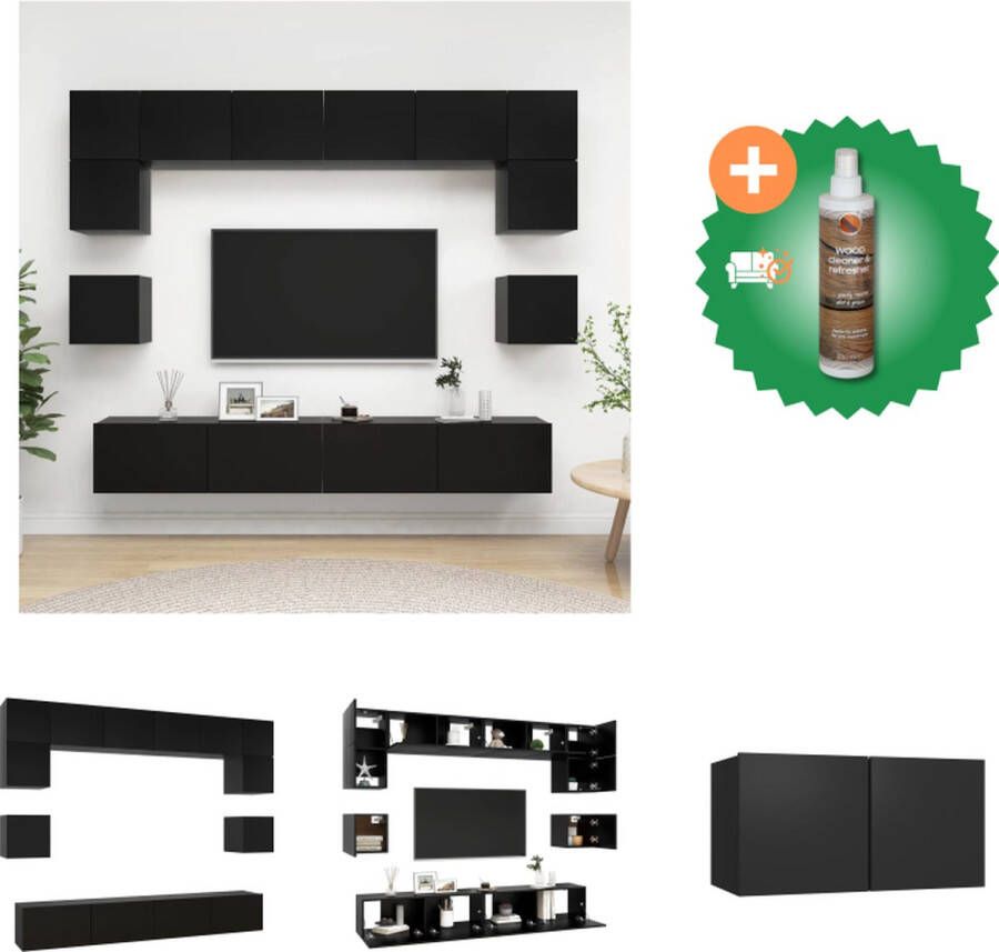 VidaXL TV-meubelset Montana Wandbevestiging Zwart Spaanplaat 80x30x30cm 60x30x30cm 30.5x30x30cm Kast Inclusief Houtreiniger en verfrisser - Foto 5