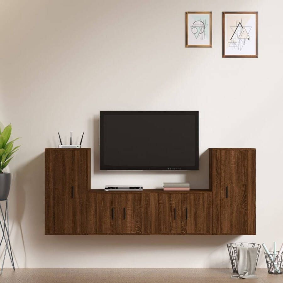 VidaXL Tv-kast Tv-kasten Tv-meubel Hifi-meubel 4-delige Tv-meubelset bewerkt hout bruineikenkleurig - Foto 10