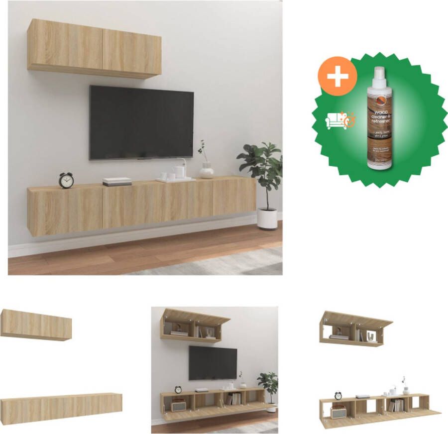 VidaXL TV-meubelset Sonoma eiken Klassiek design Ruime opbergruimte Wandgemonteerd Stofvrije deuren 3-delige set (B x D x H) 57 x 34.5 x 40 cm 2 x 40 x 34.5 x 60 cm Kast Inclusief Houtreiniger en verfrisser
