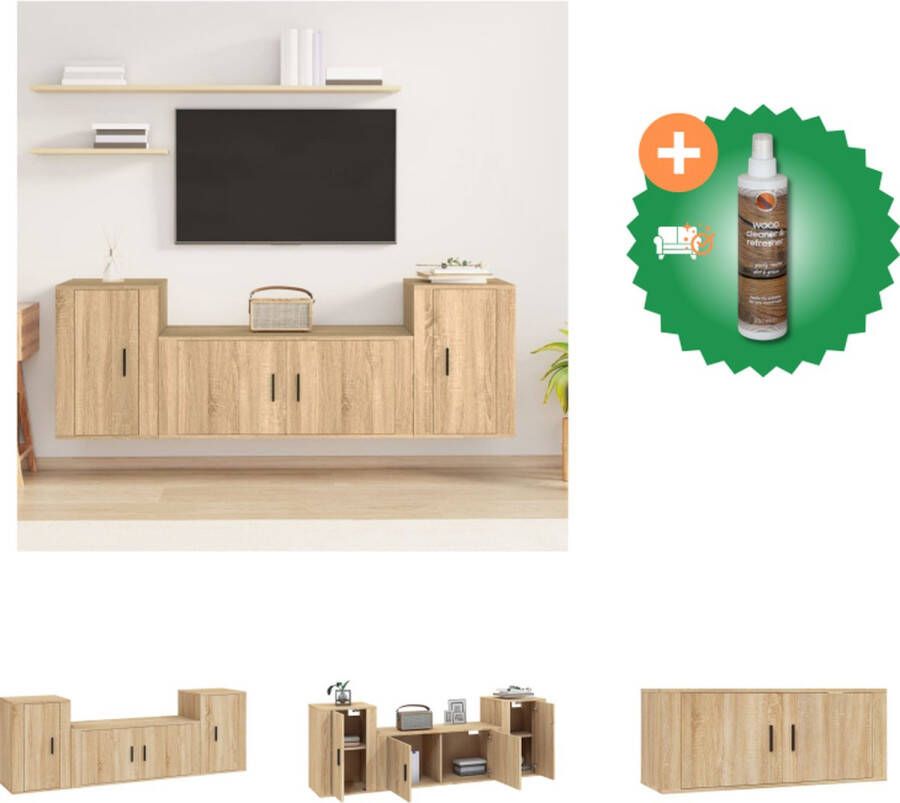 vidaXL TV-meubelset Sonoma Eiken 100x34.5x40 cm Trendy en praktisch design Kast Inclusief Houtreiniger en verfrisser