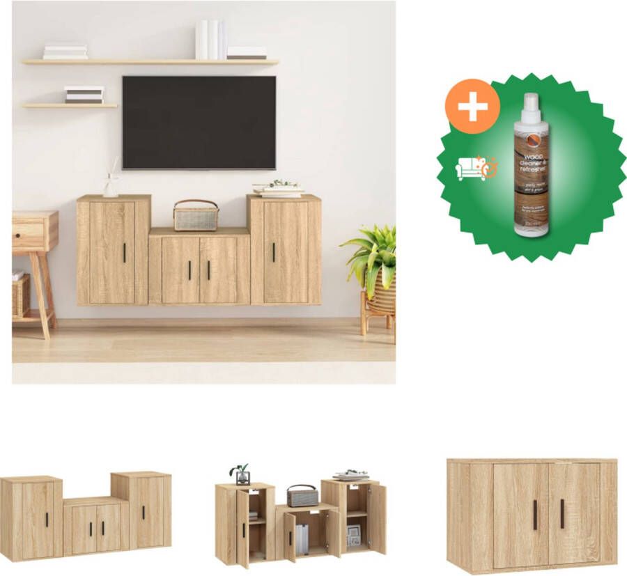 VidaXL TV-meubelset Sonoma eiken Klassiek design Ruime opbergruimte Wandgemonteerd Stofvrije deuren 3-delige set (B x D x H) 57 x 34.5 x 40 cm 2 x 40 x 34.5 x 60 cm Kast Inclusief Houtreiniger en verfrisser - Foto 4