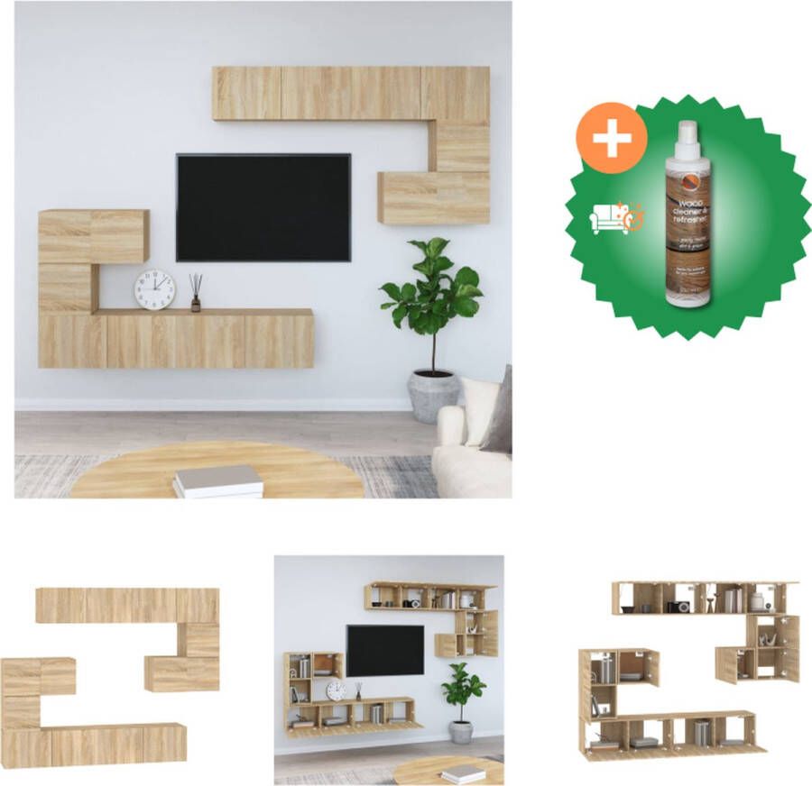 VidaXL TV meubel Sonoma eiken Set van 2 (S) 2 (M) en 4 (L) Bewerkt hout Afmetingen- 30.5 x 30 x 30 cm (S) 30.5 x 30 x 90 cm (M) 100 x 30 x 30 cm (L) Kast Inclusief Houtreiniger en verfrisser - Foto 2