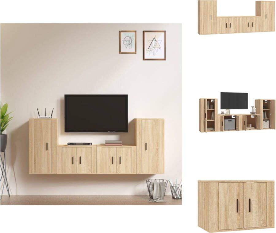 VidaXL Tv-kast Tv-kasten Tv-meubel Hifi-meubel 4-delige Tv-meubelset bewerkt hout sonoma eikenkleurig