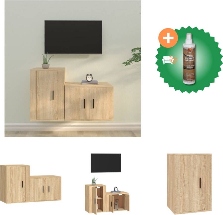 VidaXL TV-meubelset Sonoma Eiken Wandgemonteerd 57x34.5x40 cm 40x34.5x80 cm Hoogwaardig hout Kast Inclusief Houtreiniger en verfrisser - Foto 2