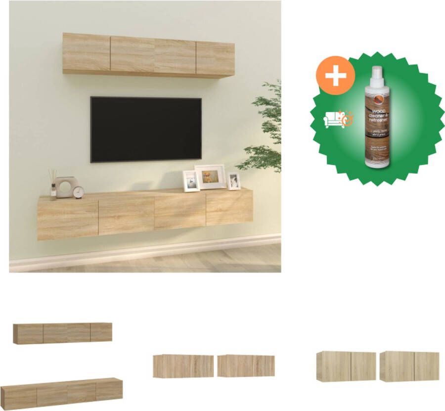 vidaXL TV-meubelset Sonoma Eiken 60x30x30cm 80x30x30cm Stevig en praktisch design Kast Inclusief Houtreiniger en verfrisser