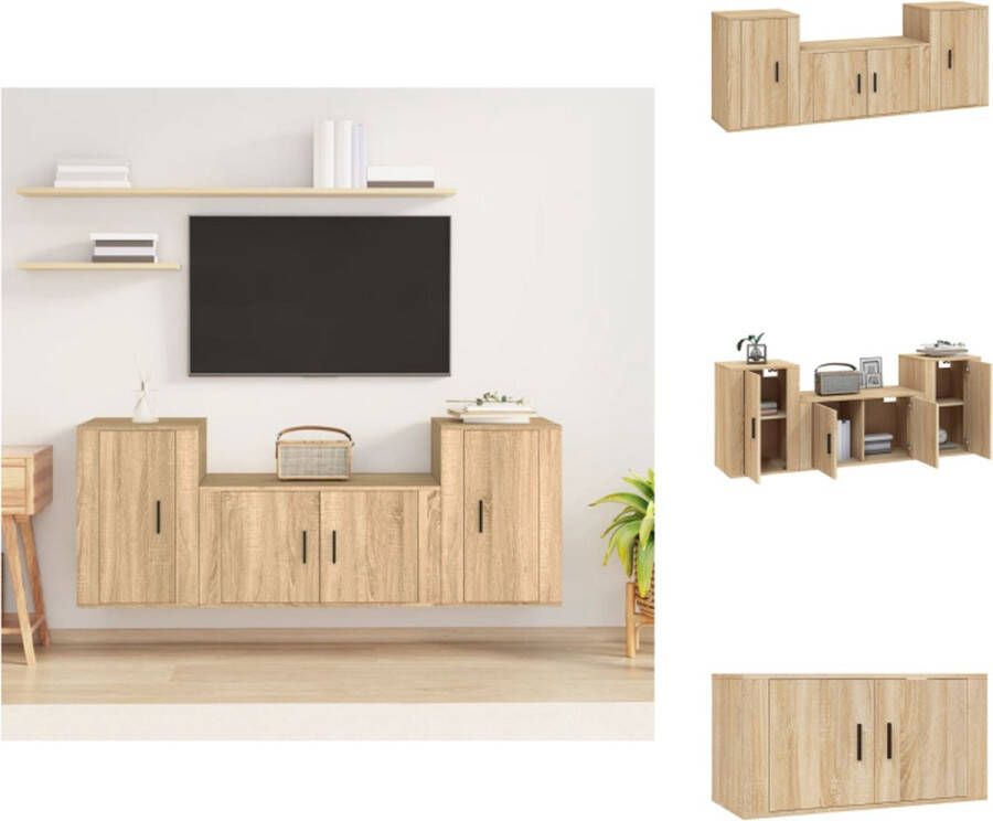 VidaXL TV-meubelset Sonoma eiken 80 x 34.5 x 40 cm Inclusief 1 x 80 cm tv-meubel en 2 x 40 cm tv-meubel Wandgemonteerd Kast