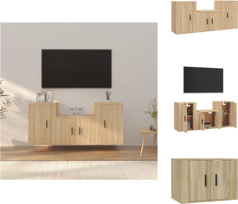 VidaXL TV-meubelset Sonoma eiken Klassiek design Ruime opbergruimte Wandgemonteerd Stofvrije deuren 3-delige set (B x D x H) 57 x 34.5 x 40 cm 2 x 40 x 34.5 x 60 cm Kast