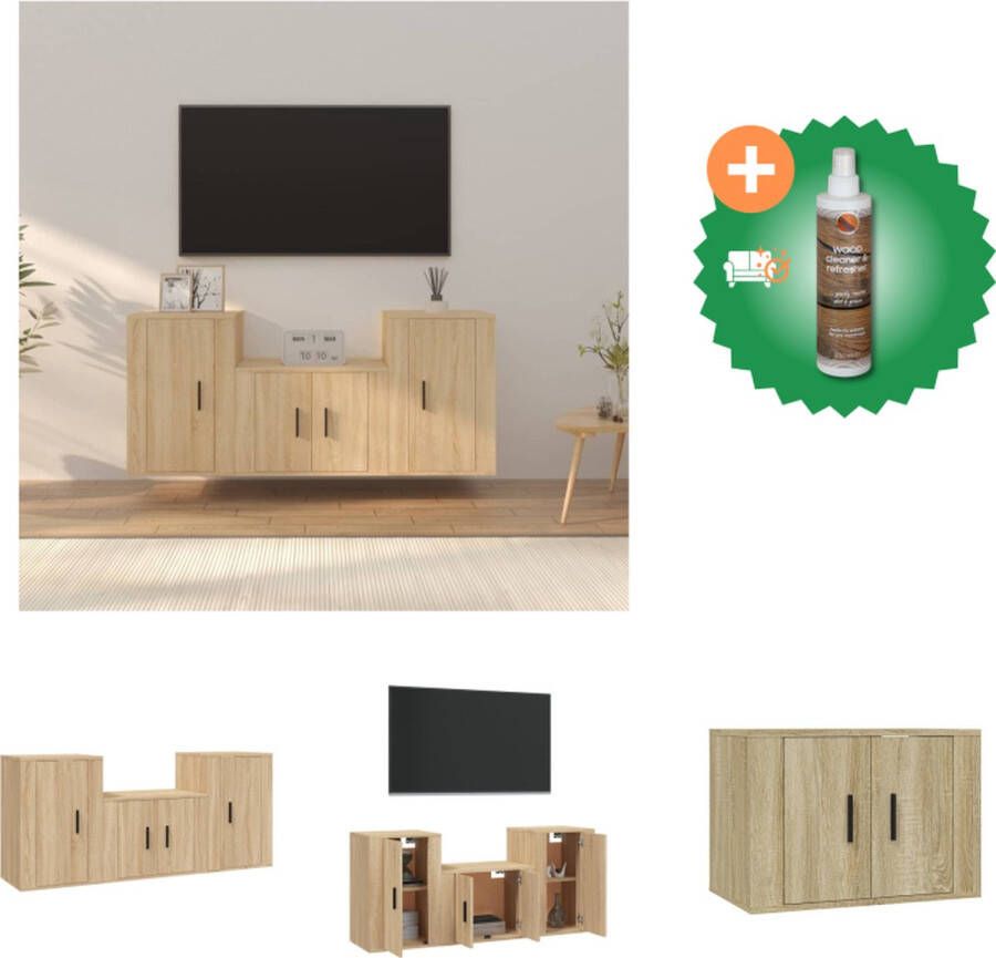 VidaXL TV-meubelset Sonoma eiken Klassiek design Ruime opbergruimte Wandgemonteerd Stofvrije deuren 3-delige set (B x D x H) 57 x 34.5 x 40 cm 2 x 40 x 34.5 x 60 cm Kast Inclusief Houtreiniger en verfrisser - Foto 3