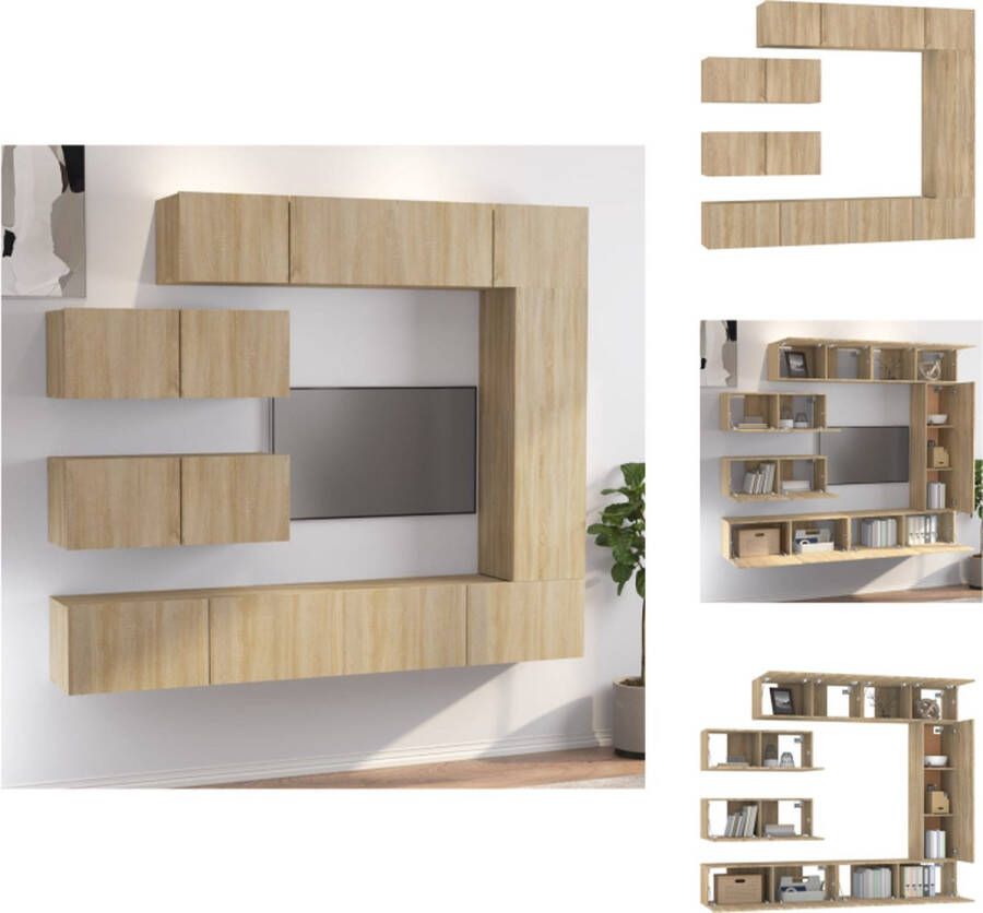 vidaXL TV-meubelset Sonoma Eiken Klassiek design Wandmontage 7-delige set Kast