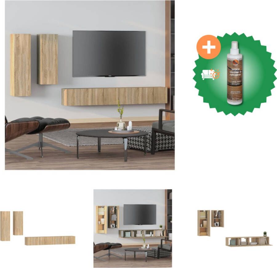 VidaXL TV-meubelset Sonoma eiken klassiek wandgemonteerd voldoende opbergruimte 4 delig Kast Inclusief Houtreiniger en verfrisser