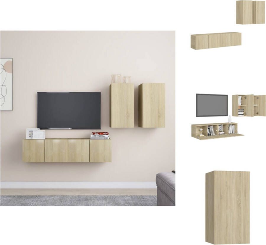 vidaXL Tv-meubelset Sonoma Eiken Wandbevestiging Inclusief 4 meubels Afmetingen- 30.5 x 30 x 60 cm 60 x 30 x 30 cm Kast