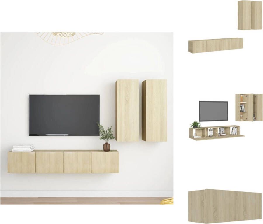 vidaXL TV-meubelset Sonoma Eiken Wandmontage Praktisch Opvallend 4 Delig 2x 80x30x30cm 2x 30.5x30x90cm Kast