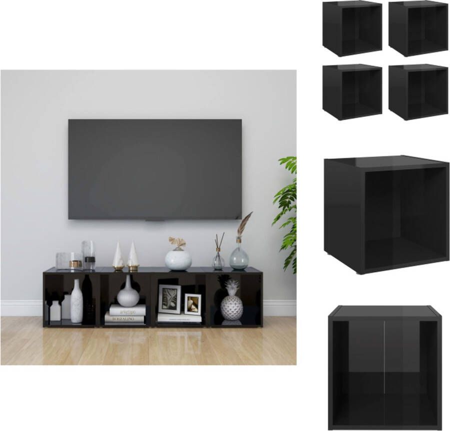 VidaXL Tv-kast Tv-kasten Televisiekast Televisiekasten Tv-meubelen 4 st 37x35x37 cm bewerkt hout hoogglans zwart