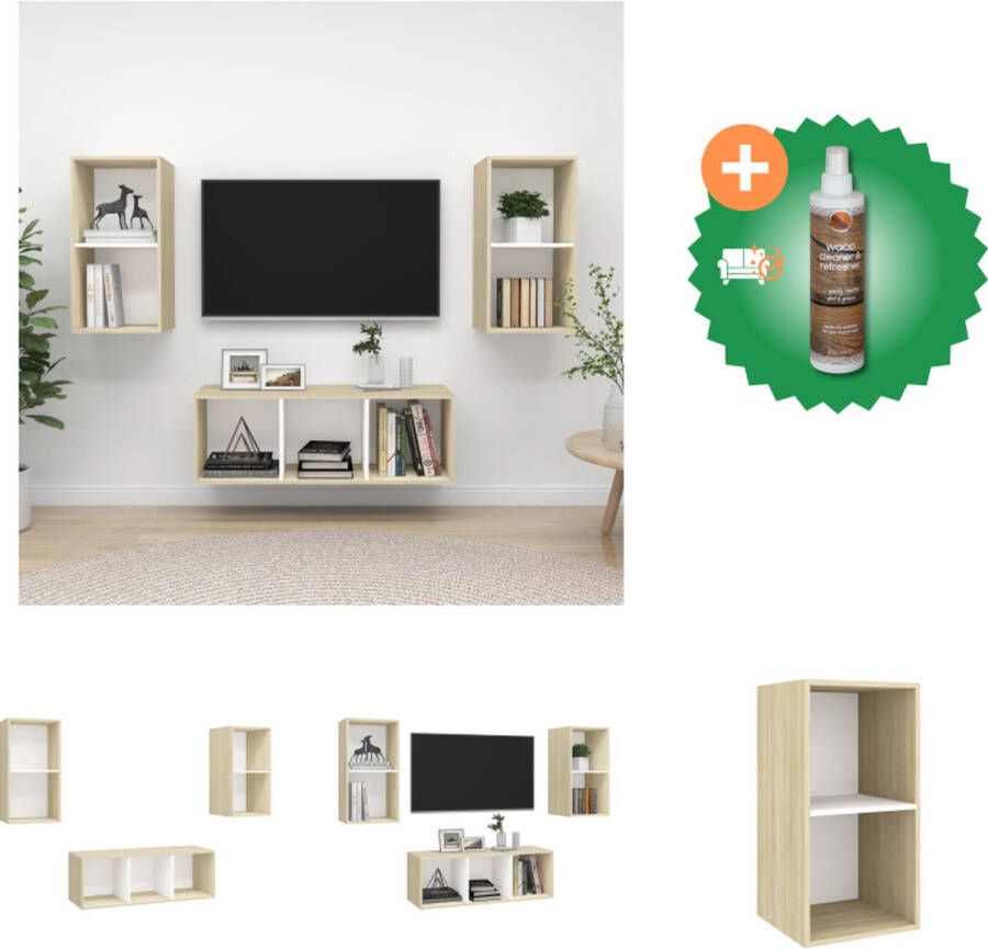 VidaXL Televisiewandmeubelset Kleur- wit en sonoma eiken Materiaal- spaanplaat 37 x 37 x 107 cm 37 x 37 x 142.5 cm Ken- wandbevestiging Kast Inclusief Houtreiniger en verfrisser - Foto 2