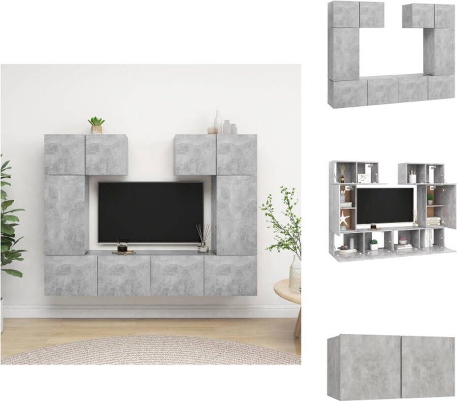 VidaXL Tv-kastenset Tv-kastensets Tv-kasten Tv-meubelset 6-delige Tv-meubelset spaanplaat betongrijs - Foto 1