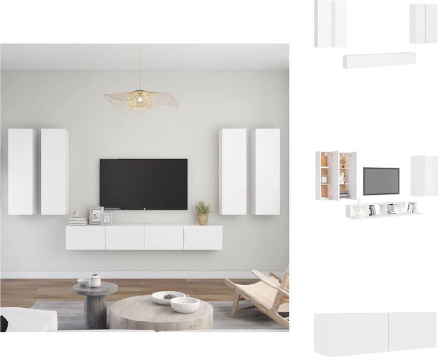 VidaXL Tv-meubelset Televisiewandmeubel Wit Spaanplaat Montage vereist 4x 30.5x30x110 cm 2x 100x30x30 cm Kast