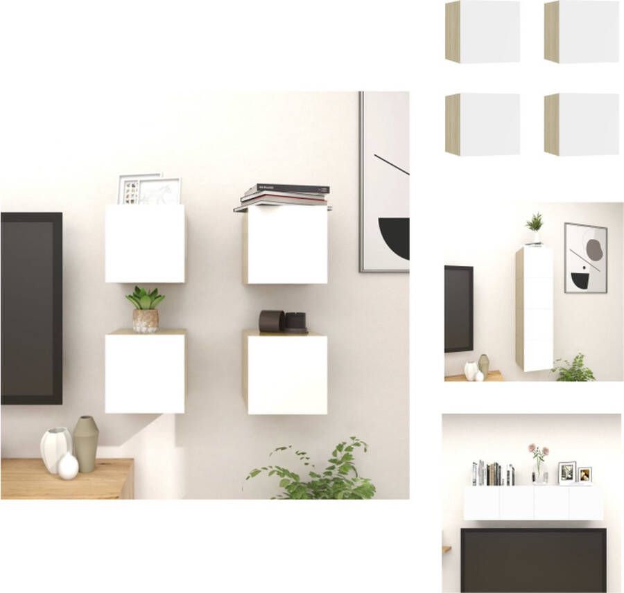 VidaXL Tv-kast Tv-kasten Tv-standaard Tv-standaarden Tv-wandmeubelen 4 st 30 5x30x30 cm wit en sonoma eikenkleurig