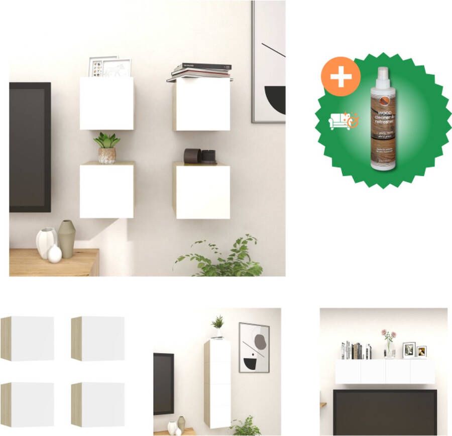 VidaXL TV-meubelset Trendy en praktisch 30.5 x 30 x 30 cm Wit en sonoma eiken Montage vereist Kast Inclusief Houtreiniger en verfrisser