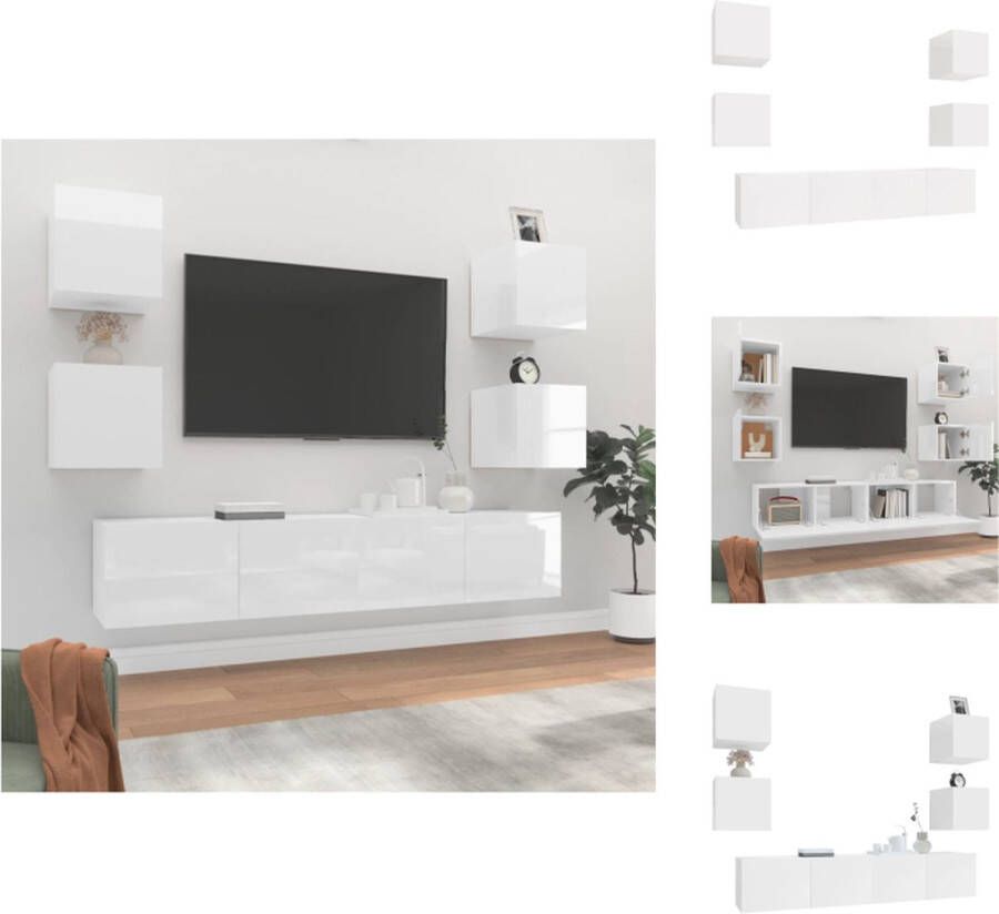 VidaXL Tv-kast Tv-kasten Tv-meubel Hifi-meubel 6-delige Tv-meubelset bewerkt hout hoogglans wit - Foto 2