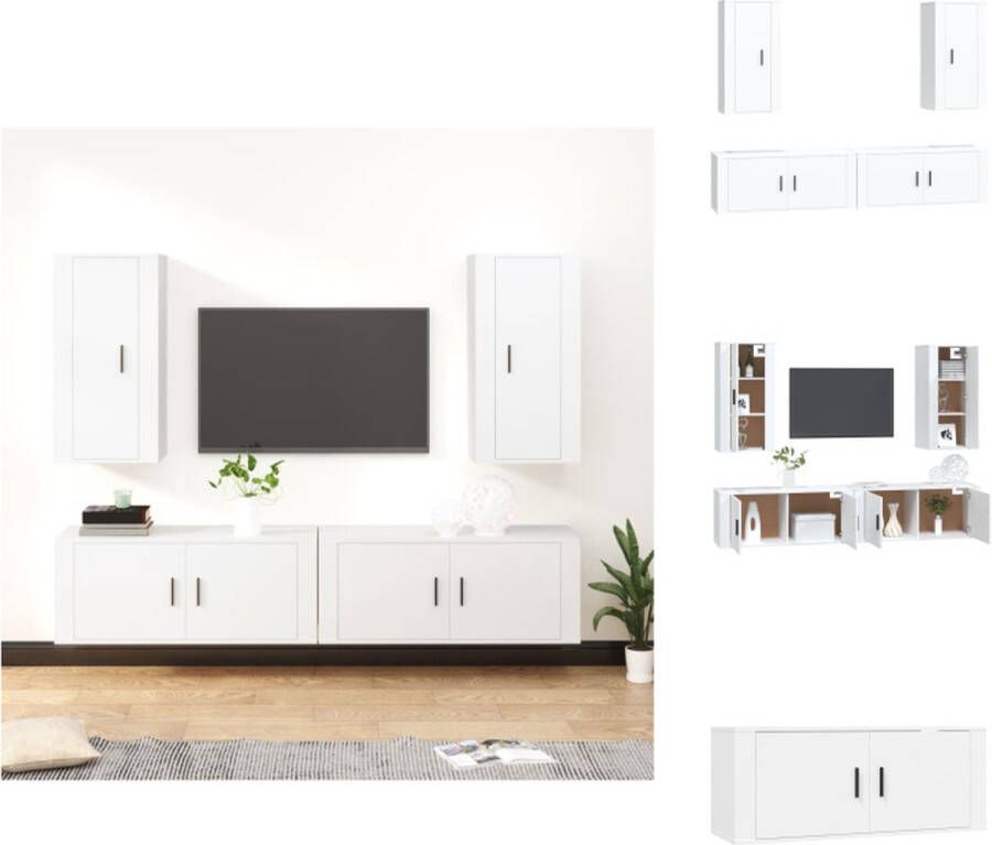 VidaXL Tv-kast Tv-kasten Tv-meubel Hifi-meubel 4-delige Tv-meubelset bewerkt hout wit