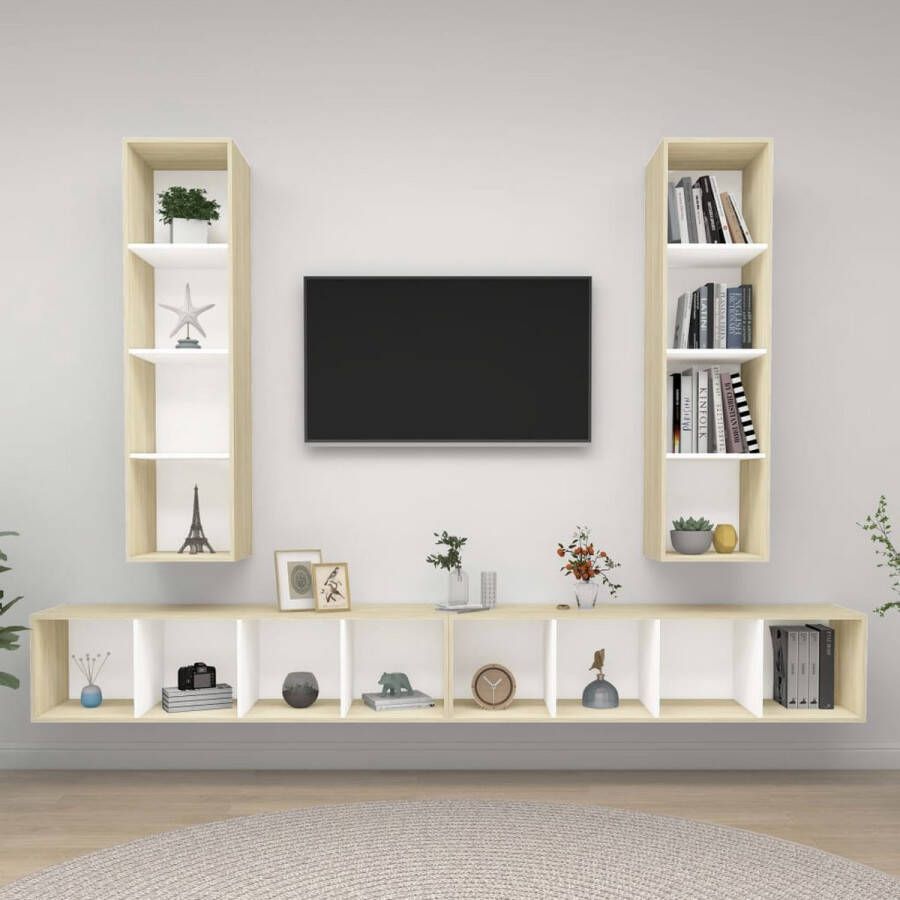 VidaXL Tv-meubelset Tv-meubelen 37 x 37 x 142.5 cm Kleur- wit en sonoma eiken Materiaal- spaanplaat Kast