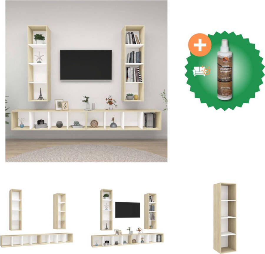 VidaXL Tv-meubelset Tv-meubelen 37 x 37 x 142.5 cm Kleur- wit en sonoma eiken Materiaal- spaanplaat Kast Inclusief Houtreiniger en verfrisser - Foto 2
