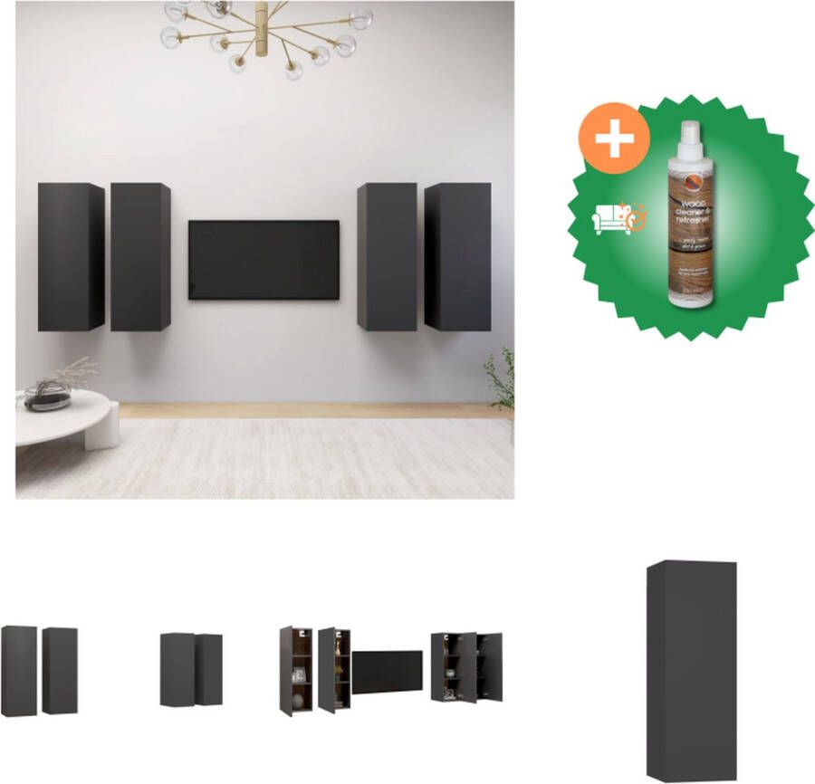 VidaXL TV-meubelset Wandmeubelen 30.5 x 30 x 90 cm Grijs Spaanplaat Kast Inclusief Houtreiniger en verfrisser