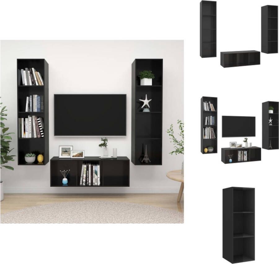 vidaXL TV-meubelset Wandmontage 37 x 37 x 107 cm 142.5 cm Hoogglans zwart Spaanplaat Kast