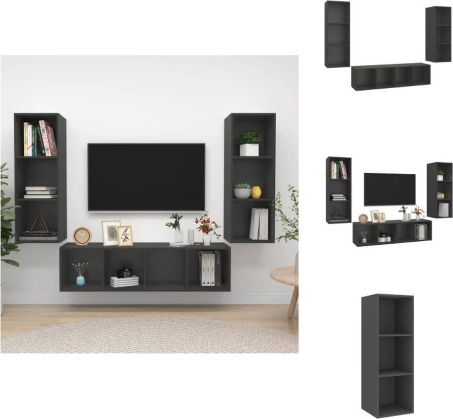 VidaXL TV-meubelset Wandmontage 37 x 37 x 107 cm + 37 x 37 x 142.5 cm Grijs Kast