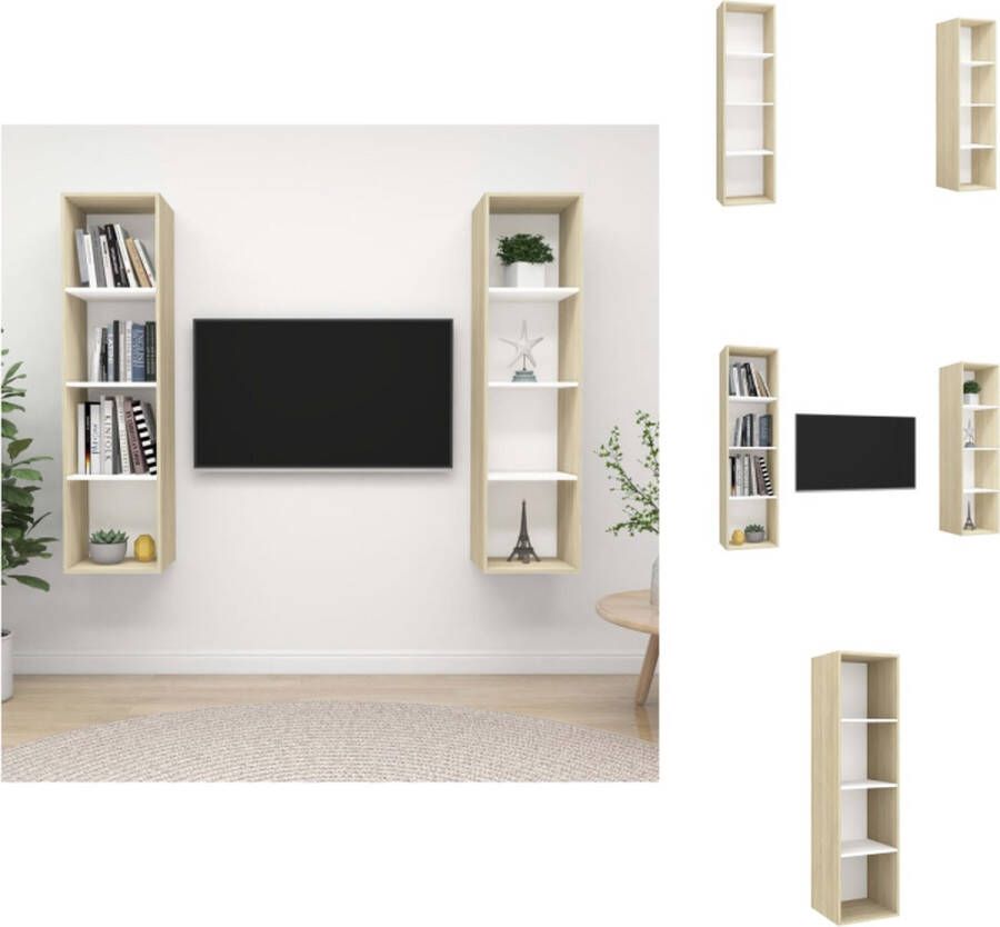 VidaXL Tv-meubelset Wandmontage 37x37x142.5 cm Wit Sonoma eiken 2 stuks Kast