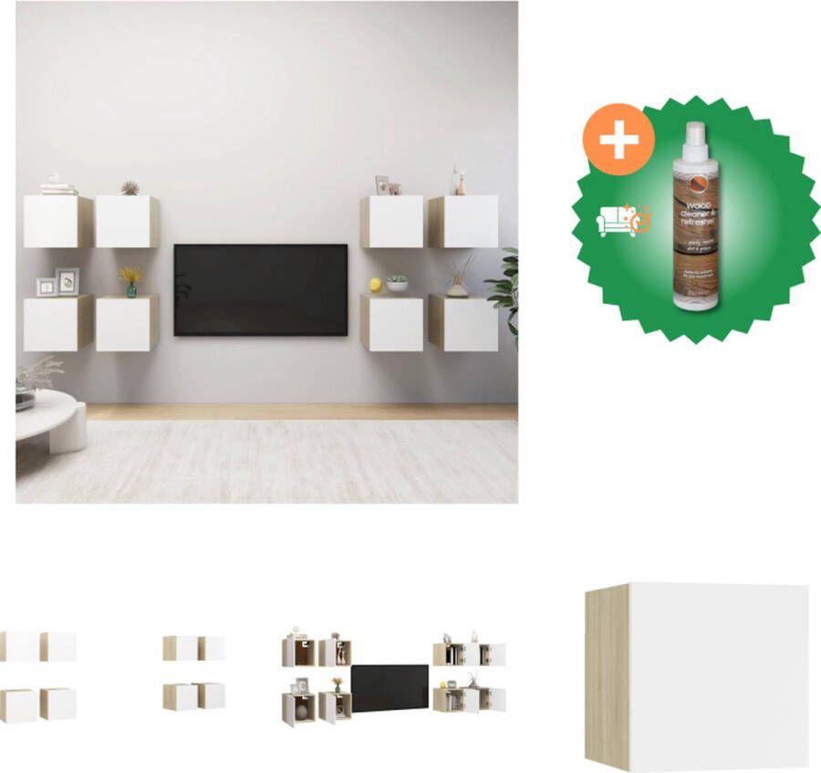 VidaXL TV-meubelset wandmontage opbergvak openend naar links of rechts wit sonoma eiken 30.5 x 30 x 30 cm 8 stuks Kast Inclusief Houtreiniger en verfrisser
