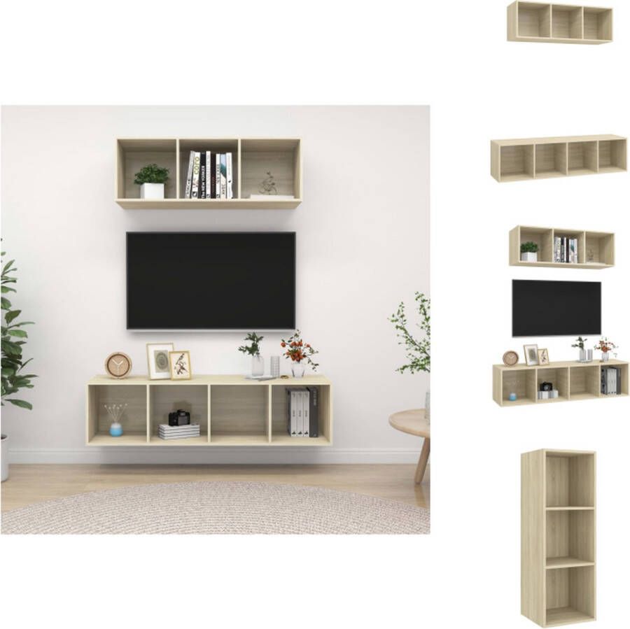 VidaXL TV-meubelset Wandmontage Sonoma Eiken Spaanplaat Inclusief 2x TV-meubel- 37x37x107cm 37x37x142.5cm Kast