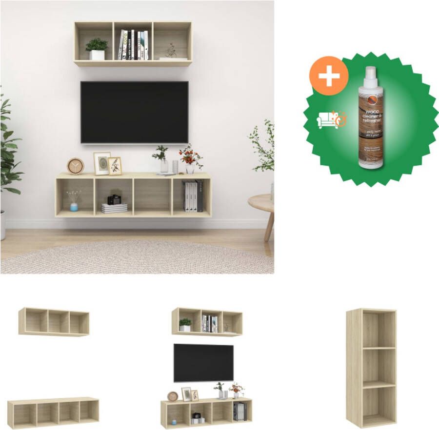 VidaXL TV-meubelset Wandmontage Sonoma Eiken Spaanplaat Inclusief 2x TV-meubel- 37x37x107cm 37x37x142.5cm Kast Inclusief Houtreiniger en verfrisser
